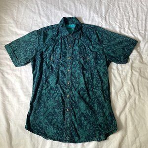 Wrangler Teal Western Paisley Pearl Snap Casual Short Sleeve Button Down Shirt S